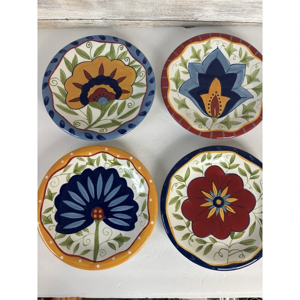 Pier 1 Imports Set Of 4 Floral Dessert Plates Earthenware